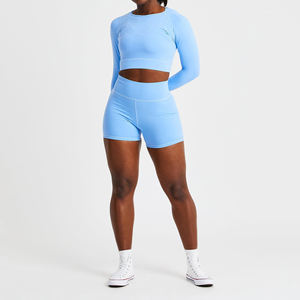 Pantalones cortos de gimnasio transpirables de alta elasticidad para mujer, pantalones cortos de yoga sin costuras hechos de Spandex/poliéster, técnicas teñidas lisas - Product Image 3