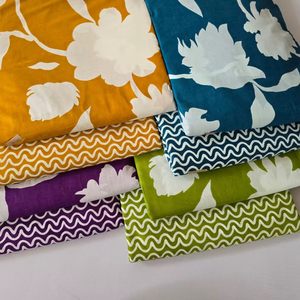 Ensemble de tissu denim tissé non cousu, haut et bas |   Coton imprimé de Jaipur |   60x60 Coton |   1 lot 5m Haut 5m Bas |   Costume pour filles - Product Image 1