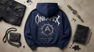Dark <b>Navy</b> Hoodie <b>Men's</b> Distressed Oversized Hoodie Streetwear Heavyweight Cotton <b>Fleece</b> Pullover Print Raw Hem Casual Sweats - Product Image 2