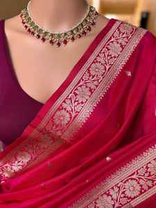 Blusa de Sari de Seda Banarasi para Mujer, Ropa de Fiesta y Festival, Diseño Suave con Zari en el Pallu, Venta al por Mayor, Hecho en India - Product Image 3