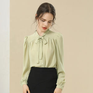 Camisa dulce de manga larga con botones y cuello de lazo para mujer, blusa informal - Product Image 5