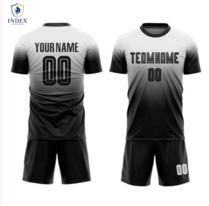 Ensemble de maillot de football pour homme INDEX APPAREL, noir dégradé, sublimé, respirant, manches courtes, col rond, coupe athlétique, adulte - Product Image 1