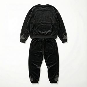 Conjunto Deportivo Ligero de Dos Piezas para Mujer, Sudadera con Capucha y Pantalones Deportivos de Felpa de Algodón con Pedrería - Product Image 2