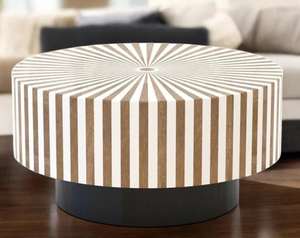 Table basse en bois de style antique avec incrustations en os, fabriquée en Inde, disponible au prix direct d'usine. - Product Image 1