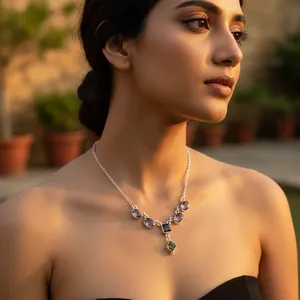 Collar de Plata 925 con Amatista y Peridoto para Mujer, Elegante Joyería de Cristal con Piedras Preciosas - Product Image 1