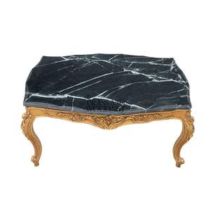 Mesa de Centro Rectangular de Lujo con Tapa de Mármol Negro Premium y Marco de Madera con Hojas de Oro Talladas a Mano para Interiores Clásicos - Product Image 1
