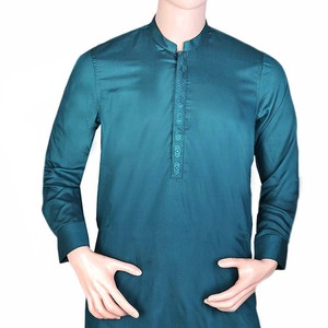 Shalwar Kameez brodé à col montant pour homme Insight International - Vert acier, service OEM en gros direct usine - Product Image 2