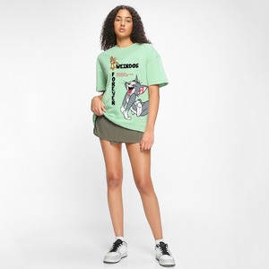 Camiseta de algodón Premium hecha a medida para mujer, ropa informal suave transpirable y cómoda, Camiseta con estampado coreano de Color verde claro - Product Image 2