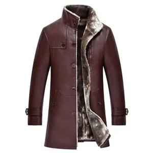Abrigo de invierno de piel de oveja auténtica para hombre, Chaqueta larga de piel de oveja gruesa con cuello levantado, abrigo de cuero para hombre - Product Image 2