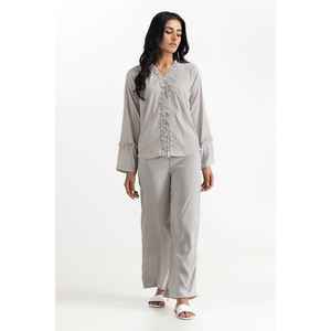 Chemisier noir et blanc mélangé 231-217-060 en tissu doux tissé pour le printemps - Product Image 3