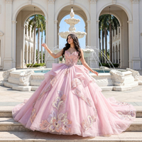 Robe de Soirée Rose Luxe Jancember 8552 sans Bretelles avec Cristaux et Fleurs pour Filles de 16 Ans