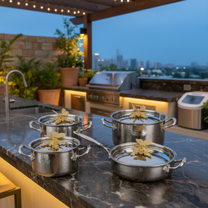 Batterie de cuisine en acier inoxydable de qualité export européenne, avec bouton de couvercle papillon, écologique, sans danger pour les aliments, casseroles et marmites, compatible gaz et induction - Product Image 2