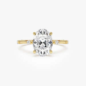 Anillo de compromiso ovalado con diamante cultivado en laboratorio, banda decorativa, 1.55 quilates totales, color E-F, claridad VS, oro de 14K, certificado IGI, para mujer - Product Image 1