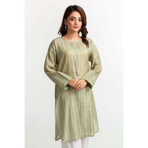 Camisa informal de corte holgado con cuello redondo y adornos de hilo teñido transpirable GLS-24-59 - Product Image 3