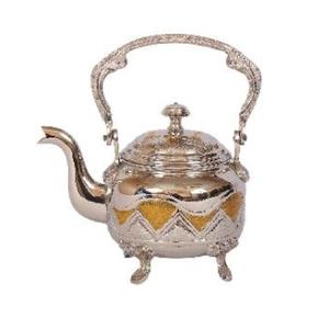 Bouilloire théière décorative de table en laiton fini argenté avec une belle cafetière en métal de conception de gravure fabriquée en Inde - Product Image 3