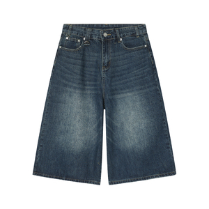 Shorts décontractés pour hommes avec logo personnalisé, en jean délavé, coupe ample, en coton écologique, respirant, coupe-vent, tricoté à l'avant - Product Image 6
