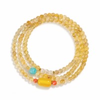 Bracelet et Collier en Perles de Quartz Citrine Naturel, Or, Richesse et Guérison, Cadeau pour Femmes et Hommes, Style Bureau/Carrière, Vente en Gros