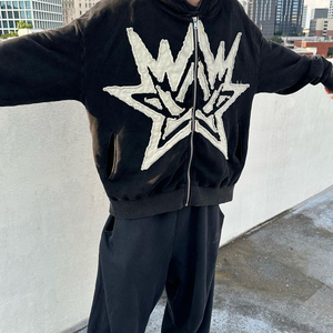 Vêtement coupé et cousu personnalisé sweat à capuche brodé en coton éponge français lavé à la pierre patch logo sweats à capuche pour hommes - Product Image 3