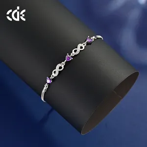 CDE CZYB001 Silver 925 Jewelry Birthstone Infinity Bracelet Wholesale Heart Shape Charms Zircon Layered Chain Bracelet