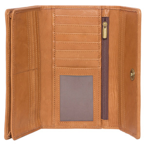 Speckly Luxury Tan White Cowhide Portefeuille à trois volets Fermeture à glissière Bouton Wristlet Fermetures Logo personnalisé Sacs à main avec pompon Polyester - Product Image 1