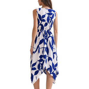 Vestido Floral en Línea A, Escote Profundo en V, Dobladillo Irregular, Sin Mangas, Largo Midi, Cintura Natural, Tinte Liso, 100% Poliéster, Ligero - Product Image 6