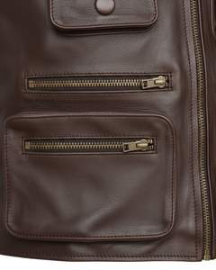 Chaleco de Cuero Vacuno Genuino para Hombre con Múltiples Bolsillos y Cierre de Cremallera, Cuello en V - Product Image 3