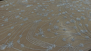 Trắng pha lê đính cườm sequin nhà sản xuất của đính cườm ren thêu lưới vải nặng đính cườm vải ren cô dâu cho váy cưới - Product Image 4