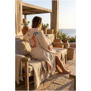 Peignoir à capuche en coton biologique 100 % Varol, doux et absorbant, idéal pour l'été – Robe de plage décontractée Dualis - Product Image 2