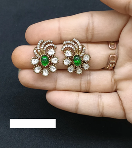 Trendy Handmade Fashion <b>Earrings</b> In Ethnic Indian Style With <b>Beautiful</b> Gold Look And Stone Embellishments From India - Product Image 2