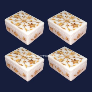 Diseño de personalización de fábrica Artículo de lujo Caja de incrustaciones de mármol con material de fregona de nácar Uso para artículo de embalaje de regalo de joyería - Product Image 4