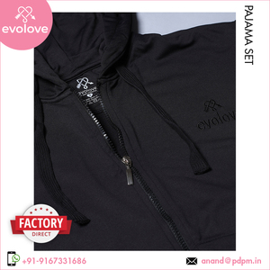 100% algodón solo Jersey tipo de tela señoras ropa de dormir de punto mangas completas 2 piezas conjunto de pijama con capucha para mujer - Product Image 4