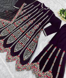 EL ÚLTIMO DISEÑADOR HEAVY FUAX GEORGETTE TOP CON TRABAJO PALAZZO DUPATTA TRAJE - Product Image 2