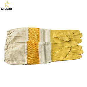 Gants professionnels en cuir de chèvre pour l'apiculture avec manches longues ventilées de protection en toile et poignets élastiques. - Product Image 3