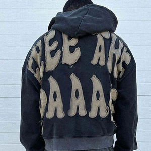 Sweat à capuche court avec broderie d'appliques Patch en détresse vintage personnalisé Nouveau pull 100% Cotton Puff Technique ODM Solid Print 3D - Product Image 6