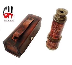Telescopio extraíble de latón antiguo con estuche de cuero cosido a mano Bodas Navidades Halloween Año Nuevo Diwali Hecho de madera Metal - Product Image 3