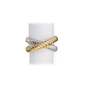 Rond de serviette de luxe en acier inoxydable en argent et or côtelé pour le réglage de la table de dîner de mariage Rond de serviette en or rose - Product Image 1