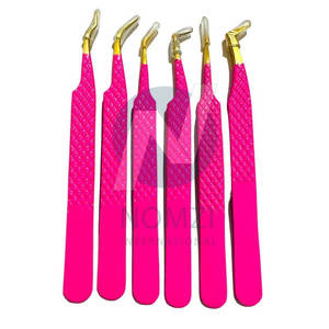 Pinzas para pestañas antideslizantes de acero inoxidable 100%, puntas de fibra puntiagudas, entrega en Puerta de etiqueta privada incluida para una sujeción perfecta de pestañas - Product Image 1