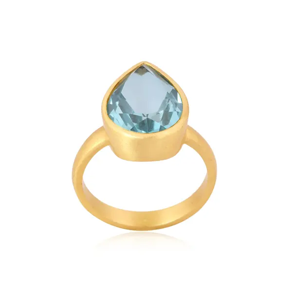 Doublet Aquamarine cincin batu permata kuarsa 18k cincin Fashion berlapis emas grosir cincin kuningan pemasok perhiasan koleksi antik
