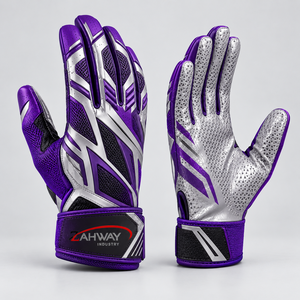 Gants de football américain très demandés, gants de sport à doigts complets, violet argenté, antidérapants, respirants, avec sangle de poignet réglable - Product Image 2