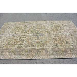 Alfombra plana de lana antigua Beige y verde de 5,3x9 pies, diseño de retazos turco Vintage para sala de estar adolescente o alfombra de yute - Product Image 3