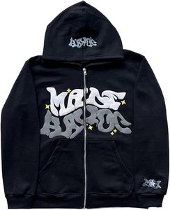 Sweat à capuche d'hiver pour homme en molleton de coton French Terry blanc avec fermeture éclair intégrale, imprimé et poches, style streetwear - Product Image 4
