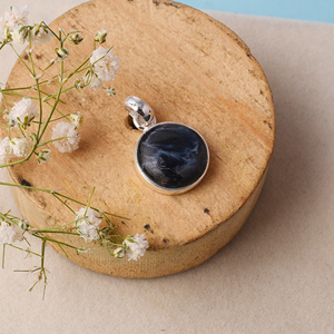 Pietersite naturelle forme ronde pierre précieuse 925 pendentif en argent Sterling Vintage plaqué argent pendentif à la mode pour unisexe - Product Image 3