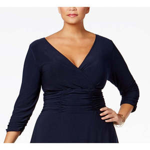 NY Collection Abito da donna taglie forti con drappeggio a pieghe in chiffon blu navy, taglie 2XL 4XL XL XXL, lunghezza al ginocchio, formale - Product Image 3