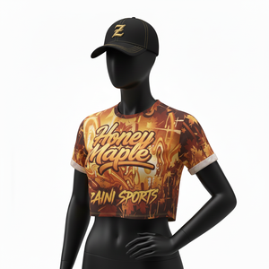 Camiseta Corta de Moda para Mujer, Tela Deportiva de Poliéster Ligero de Primera Calidad de 180 GSM, Color Marrón Amarillo con Logotipo Estampado - Product Image 4