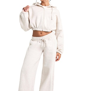 Conjunto de Sudadera con capucha recortada personalizada 2025, ropa de calle de algodón tejida, Top corto con costuras estampadas para entrenamiento de invierno - Product Image 5