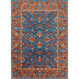 Alfombra de Lana Anudada a Mano Azul Far East Spr-7140, Alta Calidad, Hecha a Mano para Adolescentes, para Sala de Estar, Dormitorio, Medallón Rectangular - Product Image 1