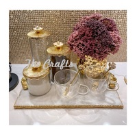 Ensemble de pots en verre faits à la main avec couvercle en marbre à motif feuille d'or, boîte de rangement pour friandises, option de logo personnalisé