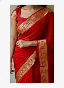 Nouveautés : Sari en crêpe de viscose avec chemisier assorti. Le viscose, contrairement aux tissus synthétiques, est respirant et très absorbant. - Product Image 5