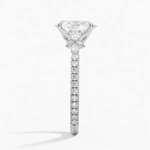 แหวนเพชรโมอิสซาไนต์ทรงรี VVS ทองคำขาว 14k หรูหรา ประดับเพชรแบบ Pave และลายดอกไม้ สวยงามจากซัพพลายเออร์อินเดีย - Product Image 2