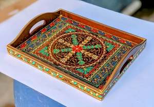 Swat Traditional Art Hand Painted <b>Wooden</b> <b>Serving</b> <b>Tray</b>, Handmade & Hand Painted Decorative <b>Wooden</b> <b>Serving</b> <b>Trays</b> - Product Image 4